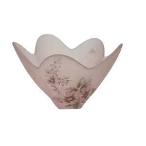 Viking Satin Pink Frosted Glass Handkerchief Candle Holder, Pink Flowers Vintage
